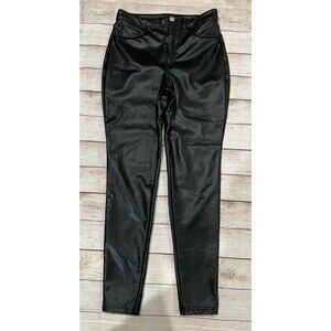 INC International Concepts Women's Black Faux Leather Pants Button Zipper Size 8